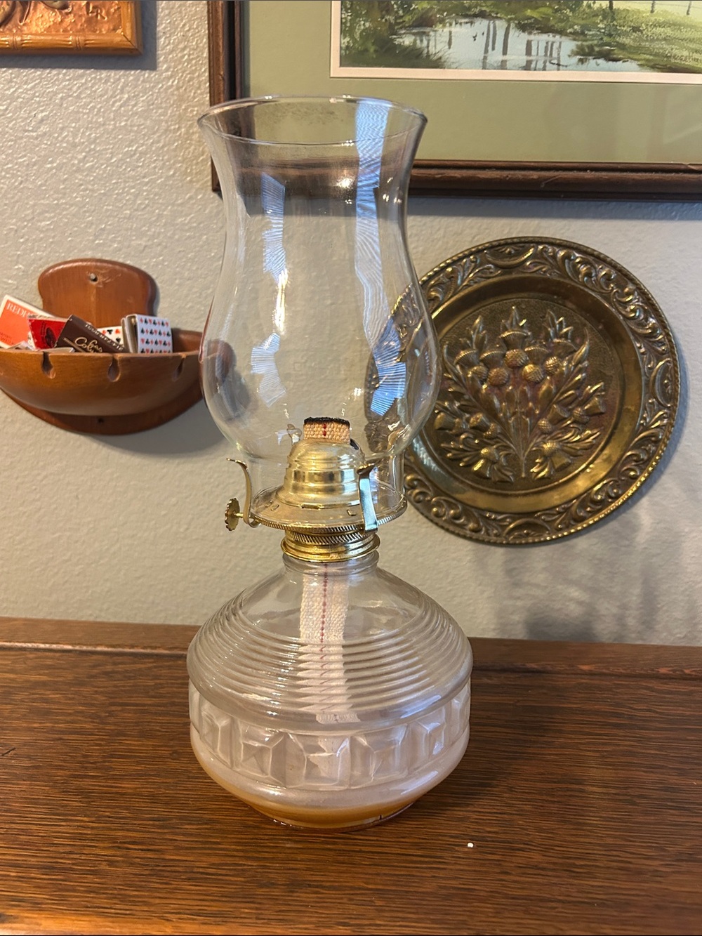Vgt Clear Glass and Brass Oil Lantern - 12 inches tall